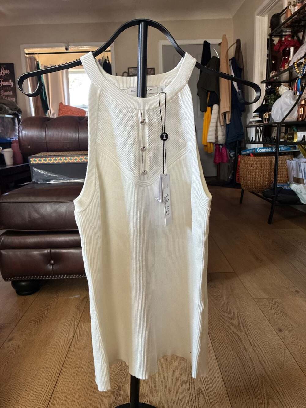Elie Tahari ribbed knit sleeveless top in cream-NWT-Size L